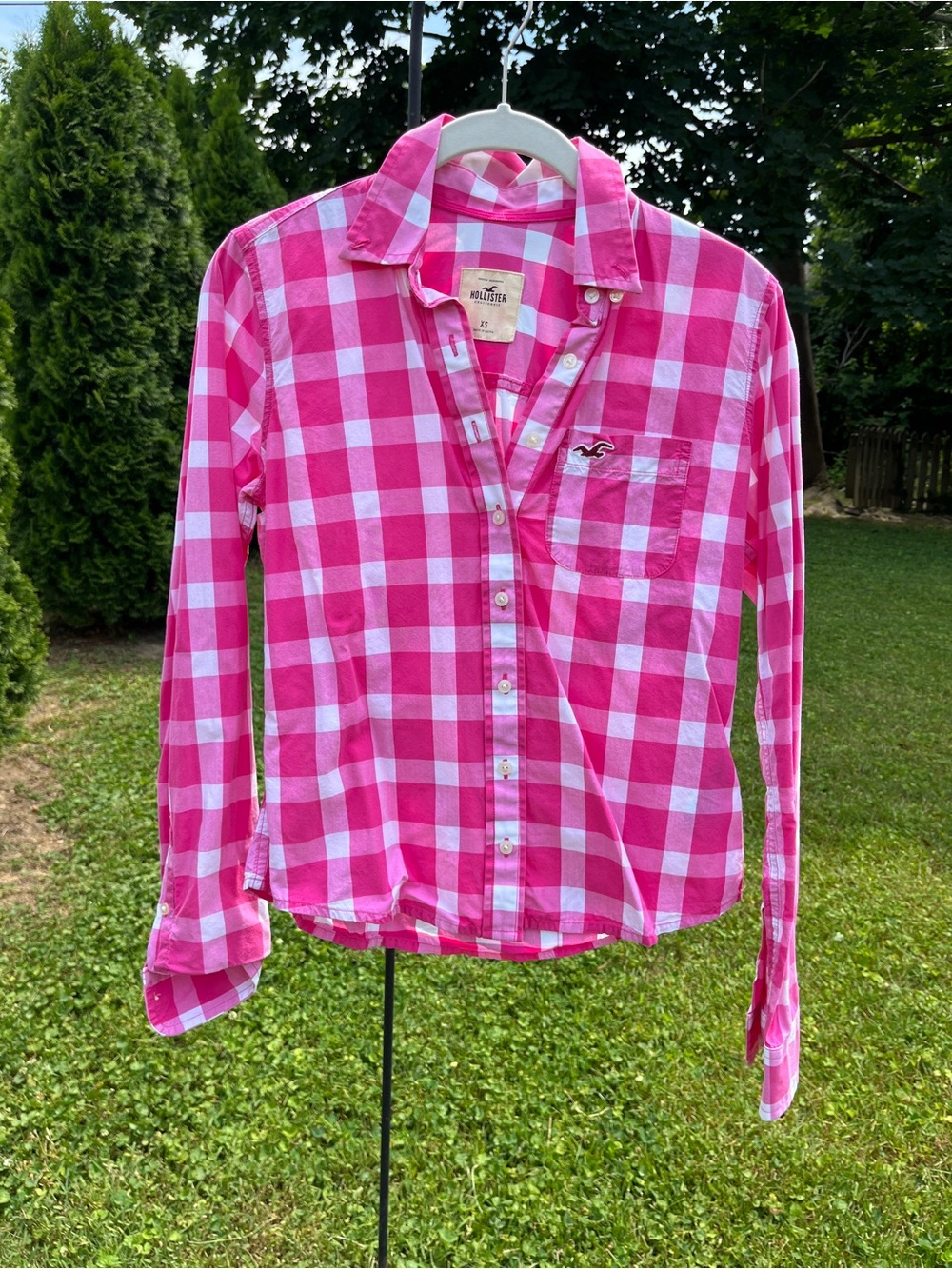 Hollister Pink & White Gingham Button-Down Shirt